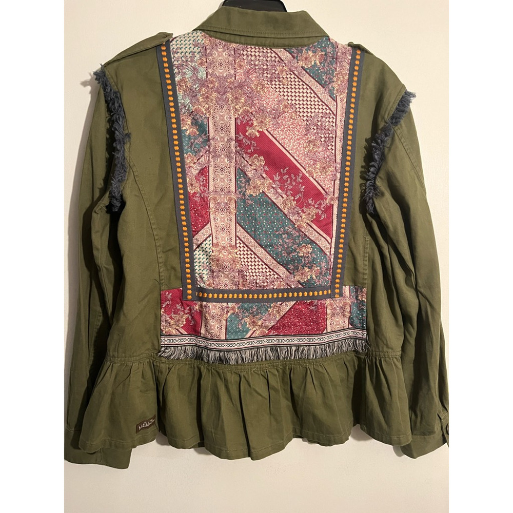 Matilda Jane Womens Military Jacket Green Pink Floral Back Panel Button-Up M